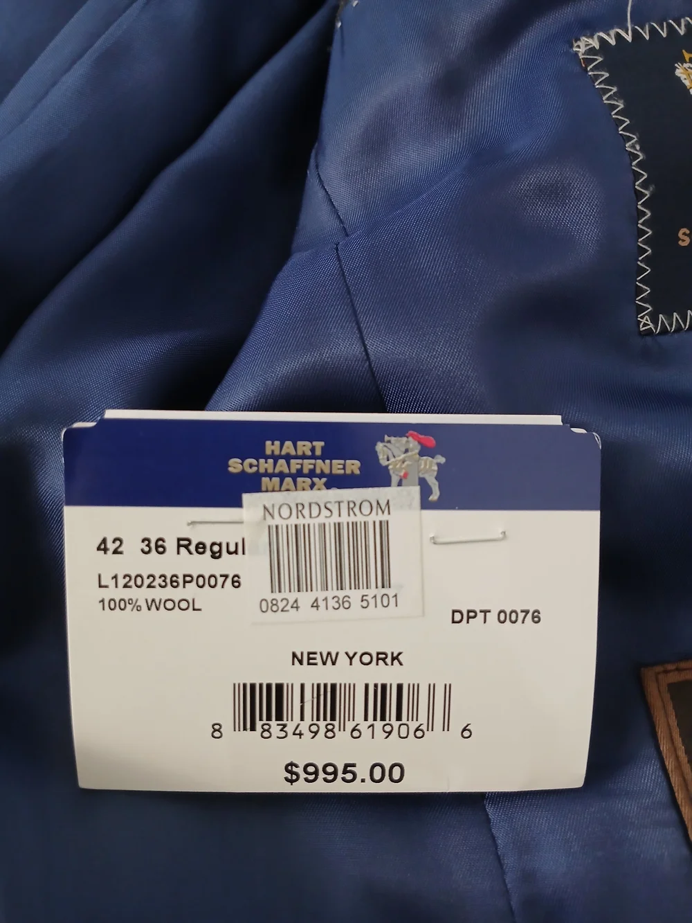 Hart Schaffner Marx Gray Plaid Men's Suit with Blue Lining